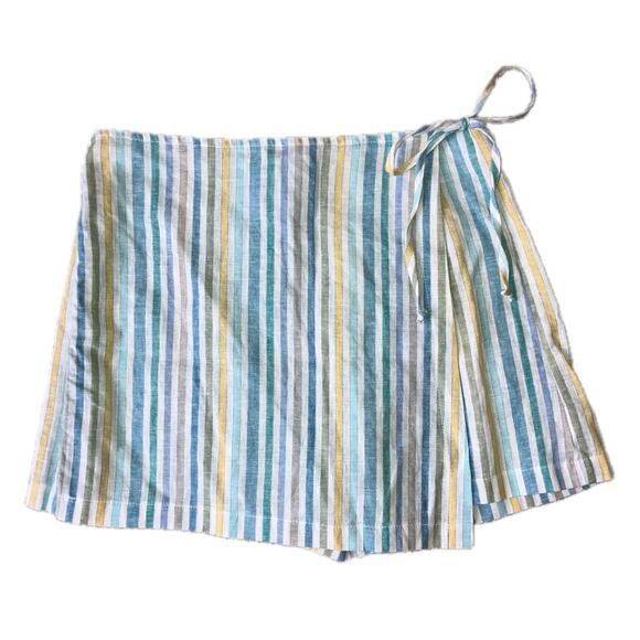 Striped skort blue and yellow wrap, mermaidcore nautical coastal beach summer - Picture 1 of 5